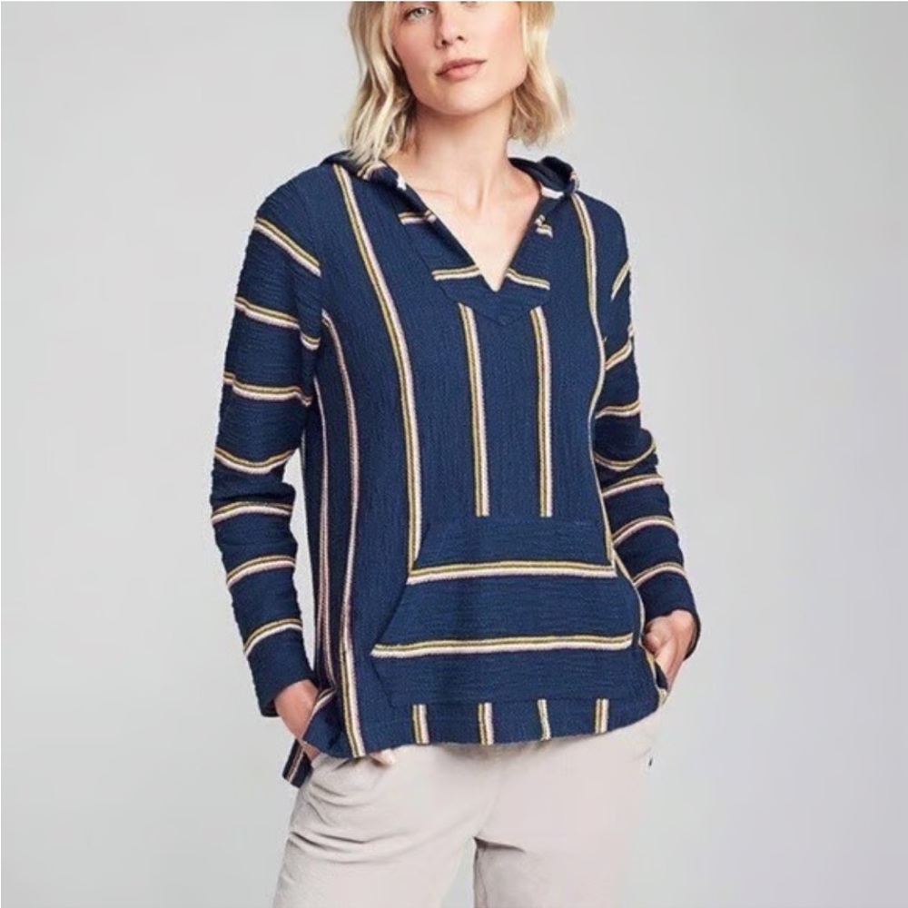 Faherty Seabrook Navy Blue Poncho Top Sayulita Stripe Size XS